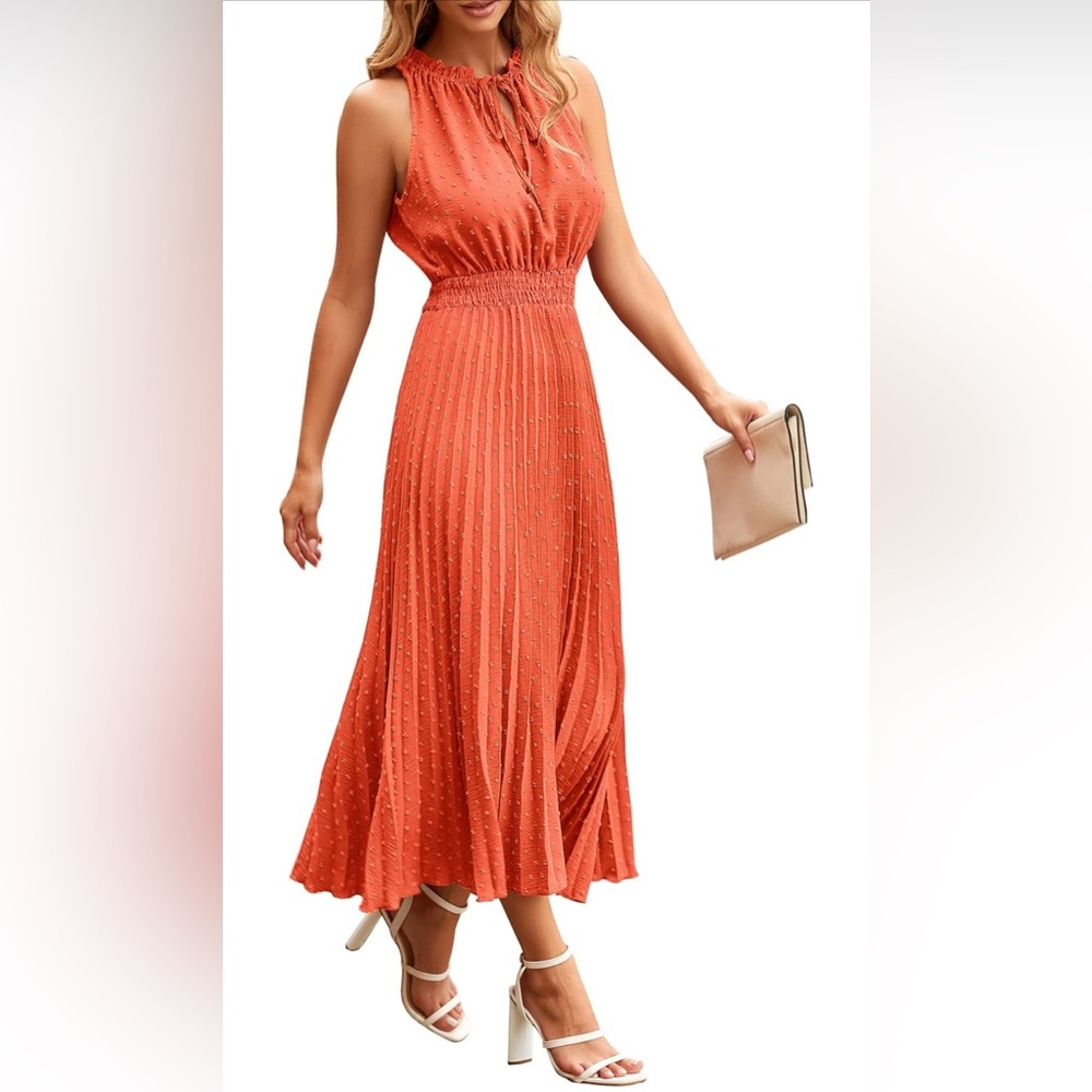 New Pleated Swiss Dot Dress